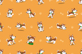 Vector cartoon siberian husky dog seamless pattern