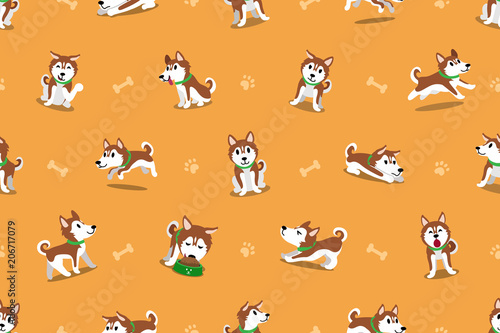 Vector cartoon siberian husky dog seamless pattern