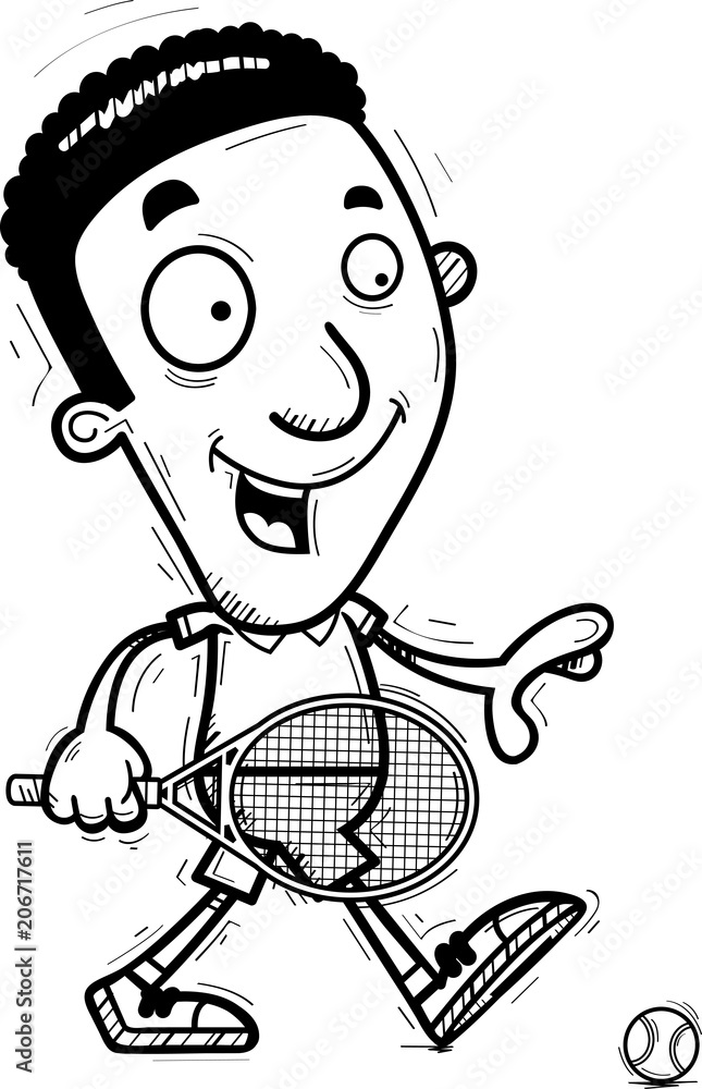 Cartoon Black Tennis Player Walking Cartoon Black Tennis Player Walking