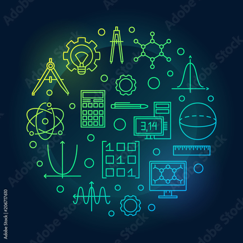 STEM vector colored round illustration in thin line style