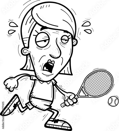 Exhausted Cartoon Senior Tennis Player