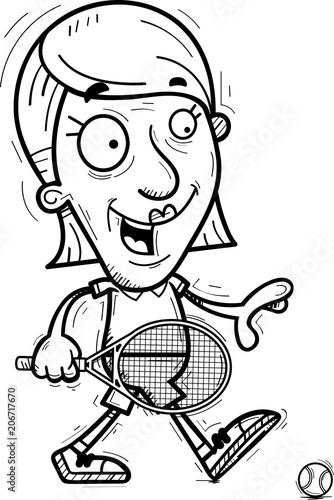 Cartoon Senior Tennis Player Walking