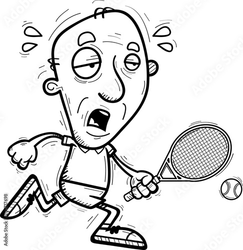Exhausted Cartoon Senior Tennis Player