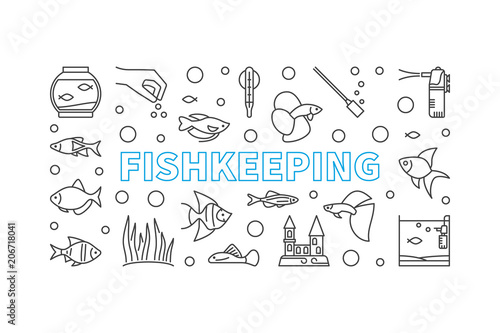 Fishkeeping vector concept horizontal illustration or banner