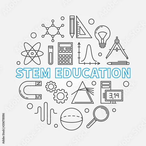 STEM Education vector round illustration in thin line style