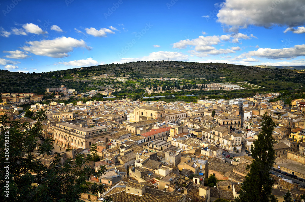 Panoramic view of Scicli, Sicily, one of the symbolic cities of Italian baroque, along with other 7 Val di Noto‘s villages