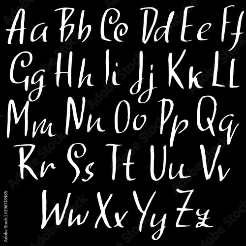 Grunge simple font. Modern dry brush ink letters. Handwritten alphabet. Vector illustration.