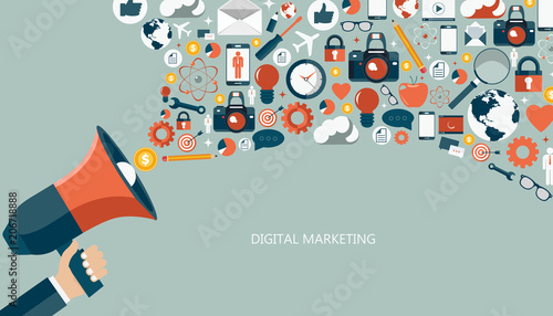Digital marketing concept. Flat vector illustration.