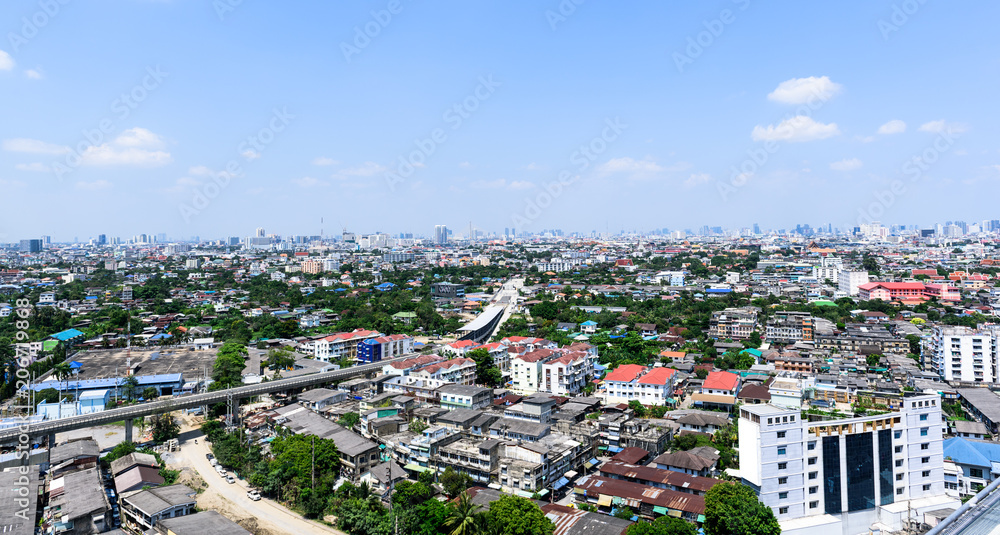 Cityscape view of  bangkok with blue sky and cloud
