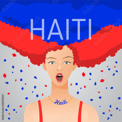 Surprised Woman with National Flag in Afro Hair : Vector Illustration