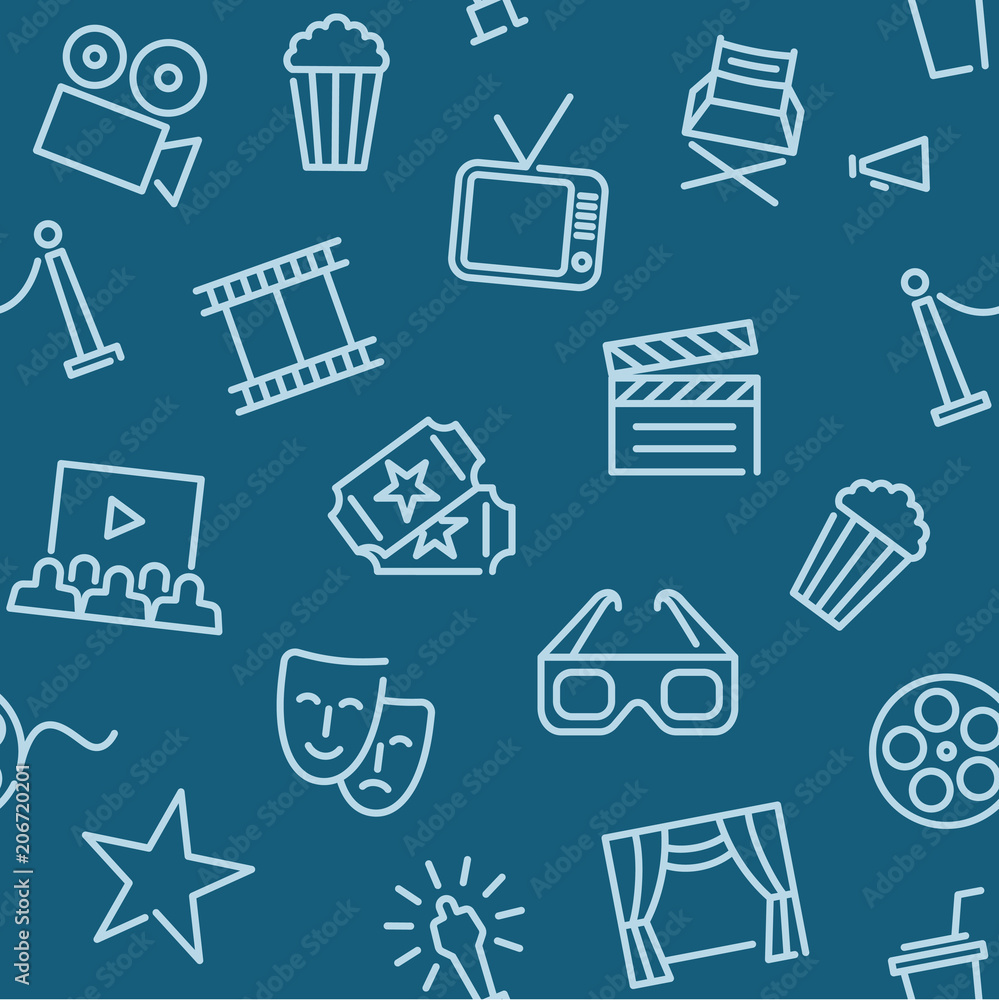 Cinema seamless background with line icons Cinema seamless background with line icons