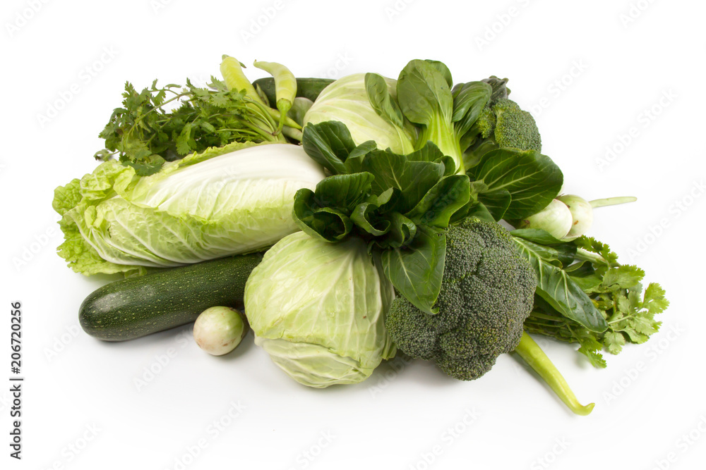 Φωτογραφία Wellness of green vegetable food for diet and healthy eating isolated white back