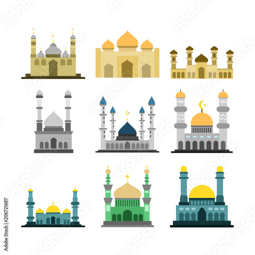 Various Islamic Mosque Building Illustration Design Set