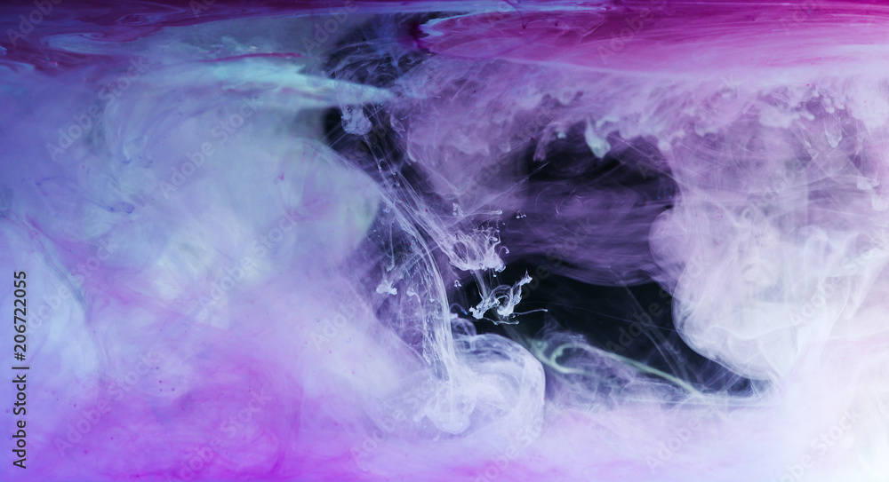 abstract blue, white and purple background with flowing ink