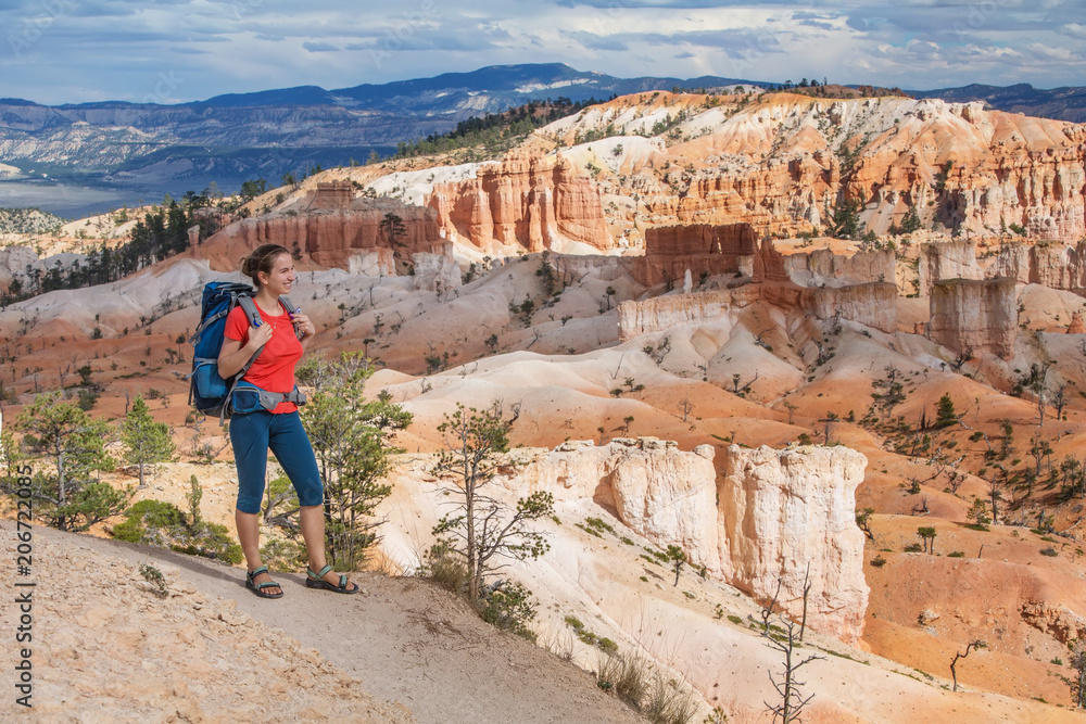 Hiker visits Bryce canyon National park in Utah, USA Hiker visits Bryce canyon National park in Utah, USA