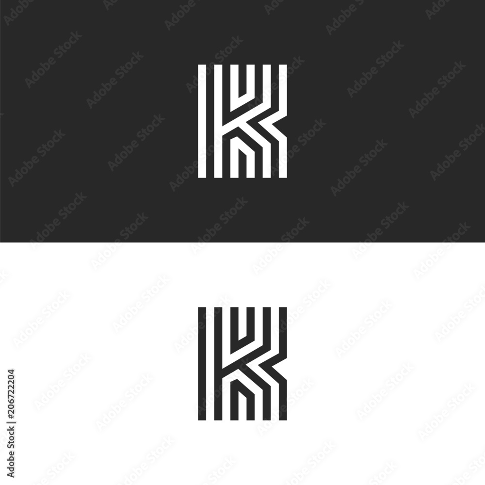 Letter K logo minimal moogram linear design. Exquisite creative blac and white thin lines initial emblem for business card identity symbol. Letter K logo minimal moogram linear design. Exquisite creative blac and white thin lines initial emblem for business card identity symbol.
