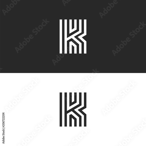 Letter K logo minimal moogram linear design. Exquisite creative blac and white thin lines initial emblem for business card identity symbol.