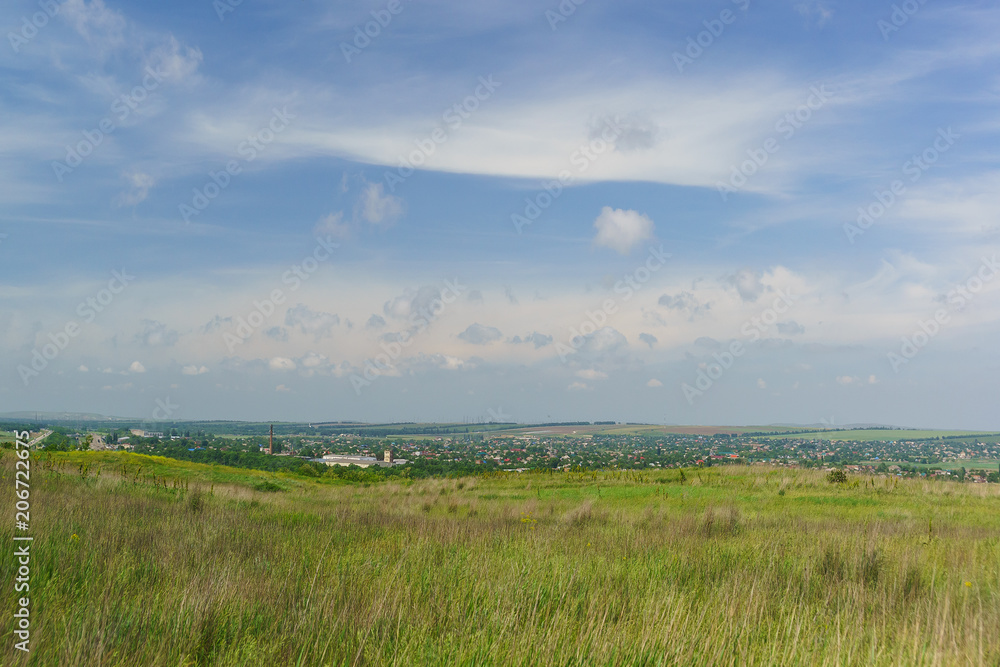 Landscape view of the village Starotitarovskaya Temryuk district of Krasnodar region in the vast Taman Peninsula