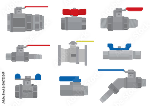 Vector set ball valve on white background.
