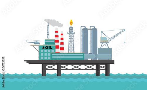 Vector oil platform on white background.