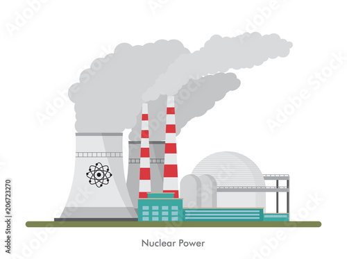 Vector nuclear power plant on white background.