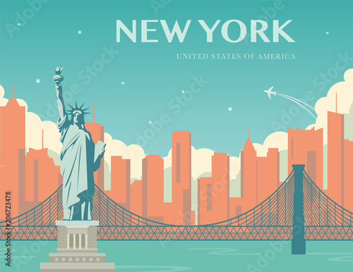 Statue of Liberty. World landmark. American symbol. New York city. Vector