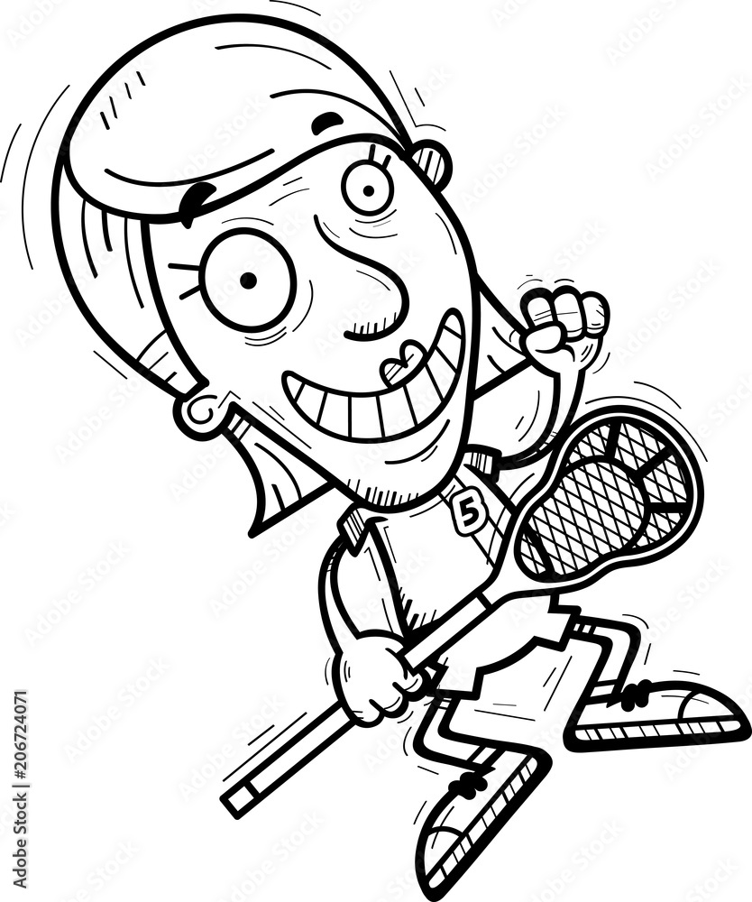 Cartoon Senior Lacrosse Player Jumping Cartoon Senior Lacrosse Player Jumping