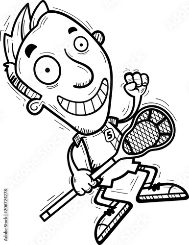 Cartoon Lacrosse Player Jumping