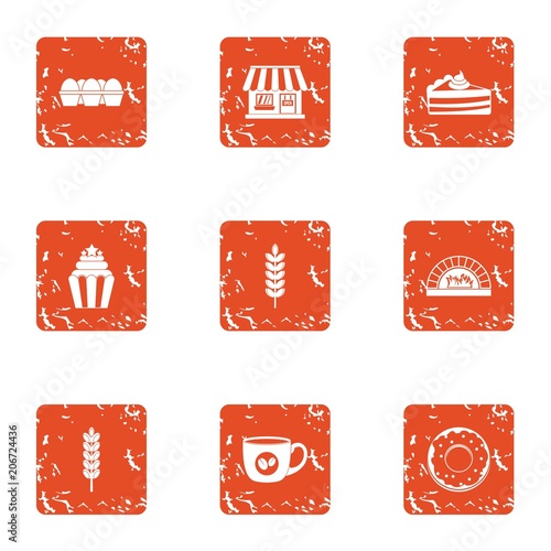 Store bakeshop icons set. Grunge set of 9 store bakeshop vector icons for web isolated on white background