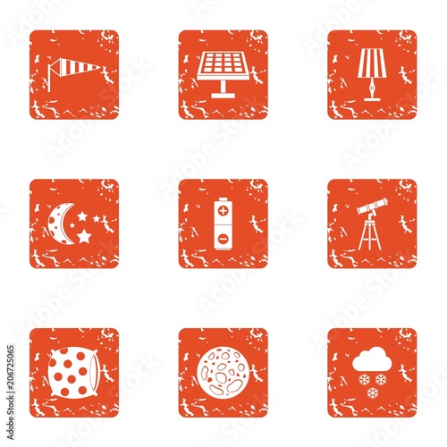 Celestial icons set. Grunge set of 9 celestial vector icons for web isolated on white background