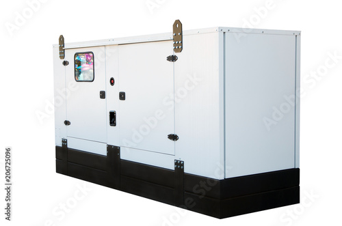 Generator for emergency electric power. Isolated on white background.