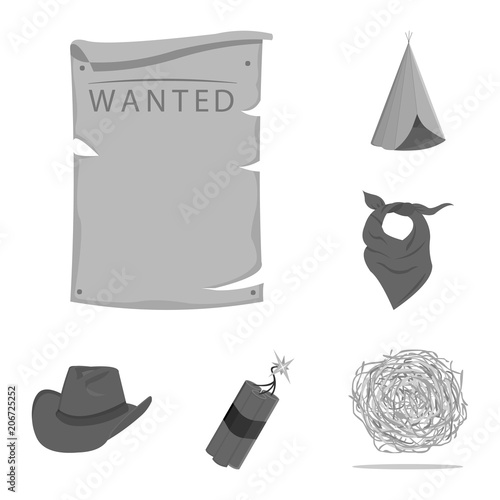 Attributes of the wild west monochrome icons in set collection for design.Texas and America vector symbol stock web illustration.