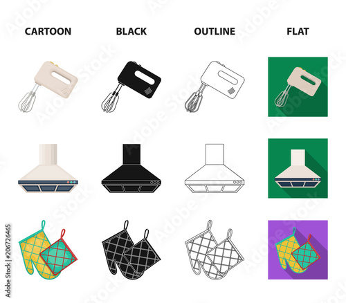 Kitchen equipment cartoon,black,outline,flat icons in set collection for design. Kitchen and accessories vector symbol stock web illustration. photo