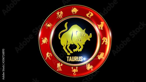 Zodiac sign   It`s Nice rotating 3d golden Zodiac sign (Indian astrology) with transparency