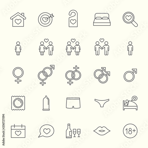 sex love and relationship thin line black icons set
