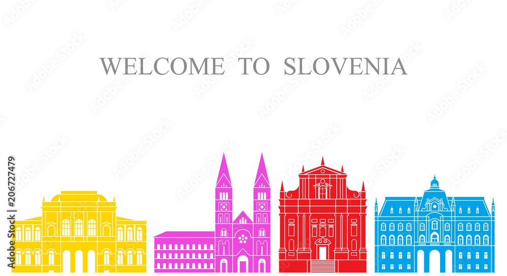 Slovenia set. Isolated Slovenia architecture on white background