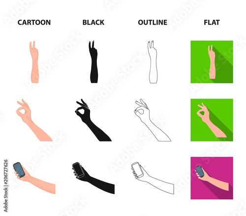 Sign Language cartoon,black,outline,flat icons in set collection for design.Emotional part of communication vector symbol stock web illustration.