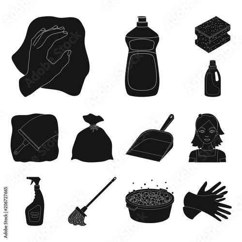 Cleaning and maid black icons in set collection for design. Equipment for cleaning vector symbol stock web illustration.