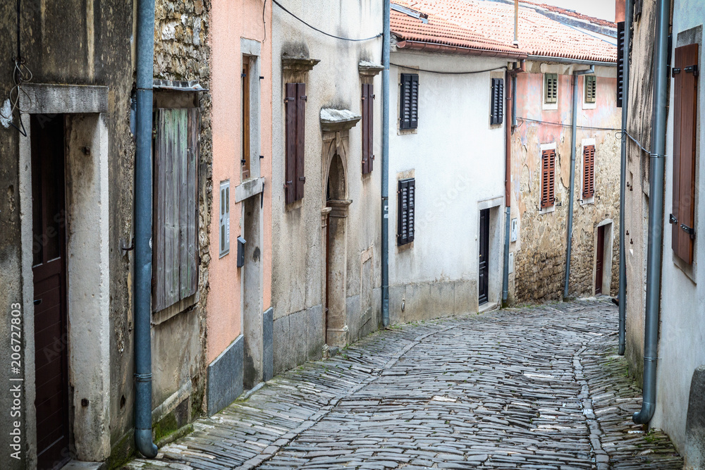 An ancient stone street in the city of Motovun on Istria in Croatia, Europe.