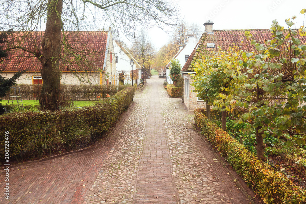 The small houses in Bourtange, a Dutch fortified village in the province of Groningen