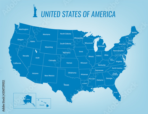 USA map with federal states. All states are selectable. Vector