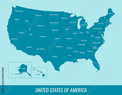 USA map with federal states. All states are selectable. Vector