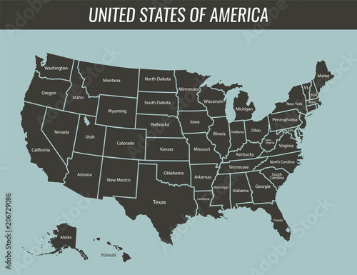 USA map with federal states. All states are selectable. Vector