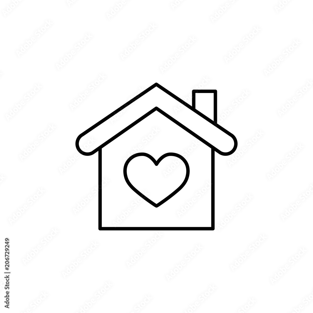 house home with heart line black icon on white background house home with heart line black icon on white background