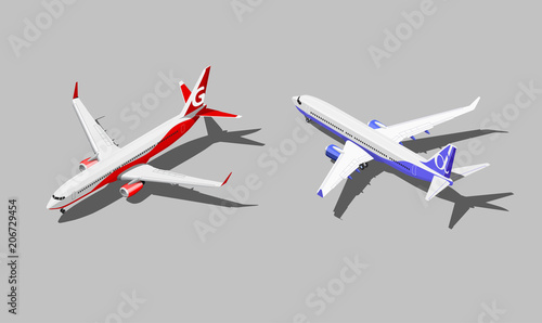 Vector isometric passenger jet in two different color scheme