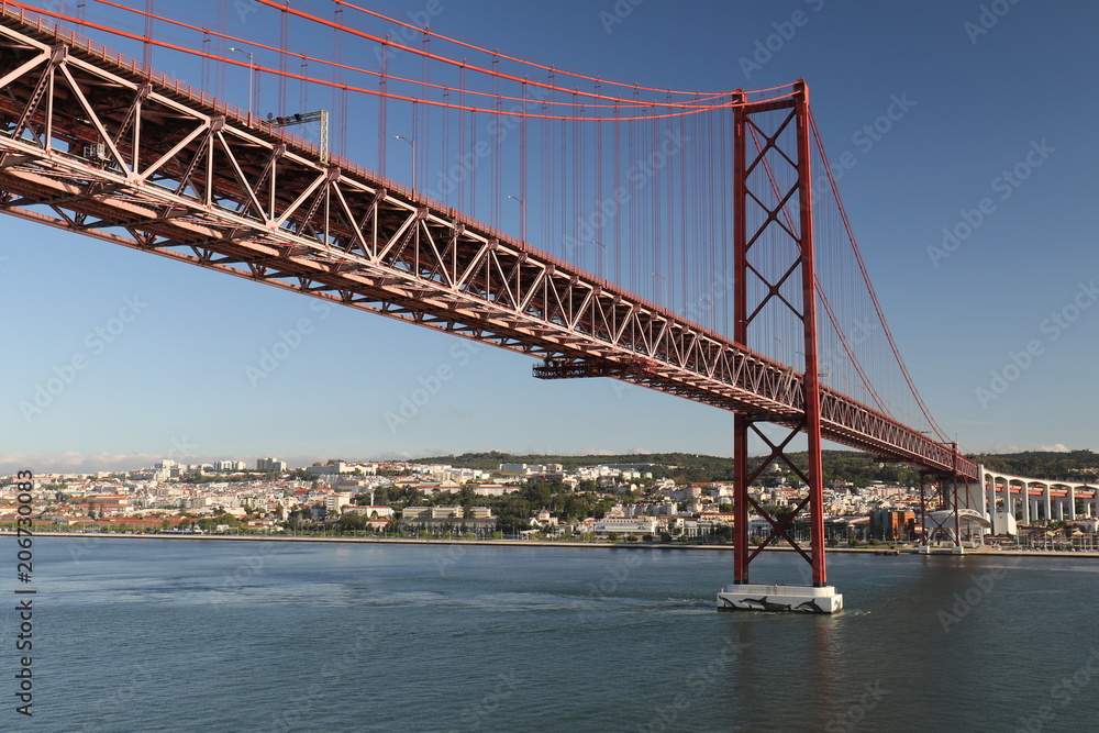 ponte 25 de abril bridge lisbon, portugal looking north from below