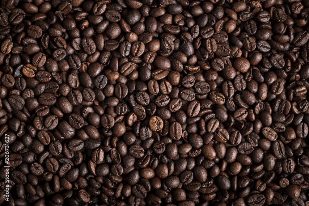 From above coffee beans textured background