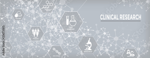 Medical Healthcare Icons with People Charting Disease / Scientific Discovery Web Header Banner