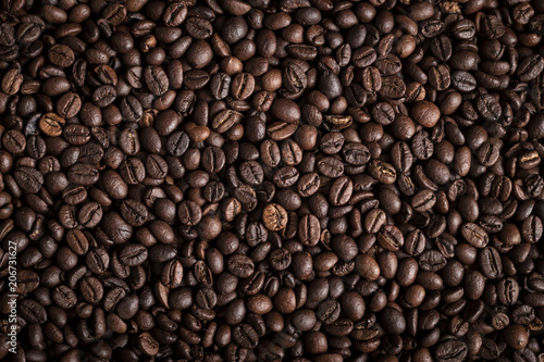 From above coffee beans textured background