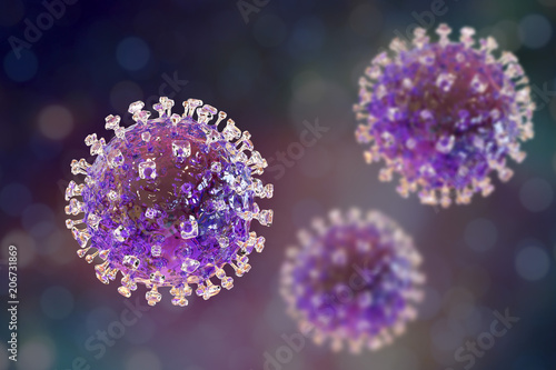 Nipah virus, newly emerging zoonotic infection with acute respiratory syndrome and severe encephalitis, 3D illustration